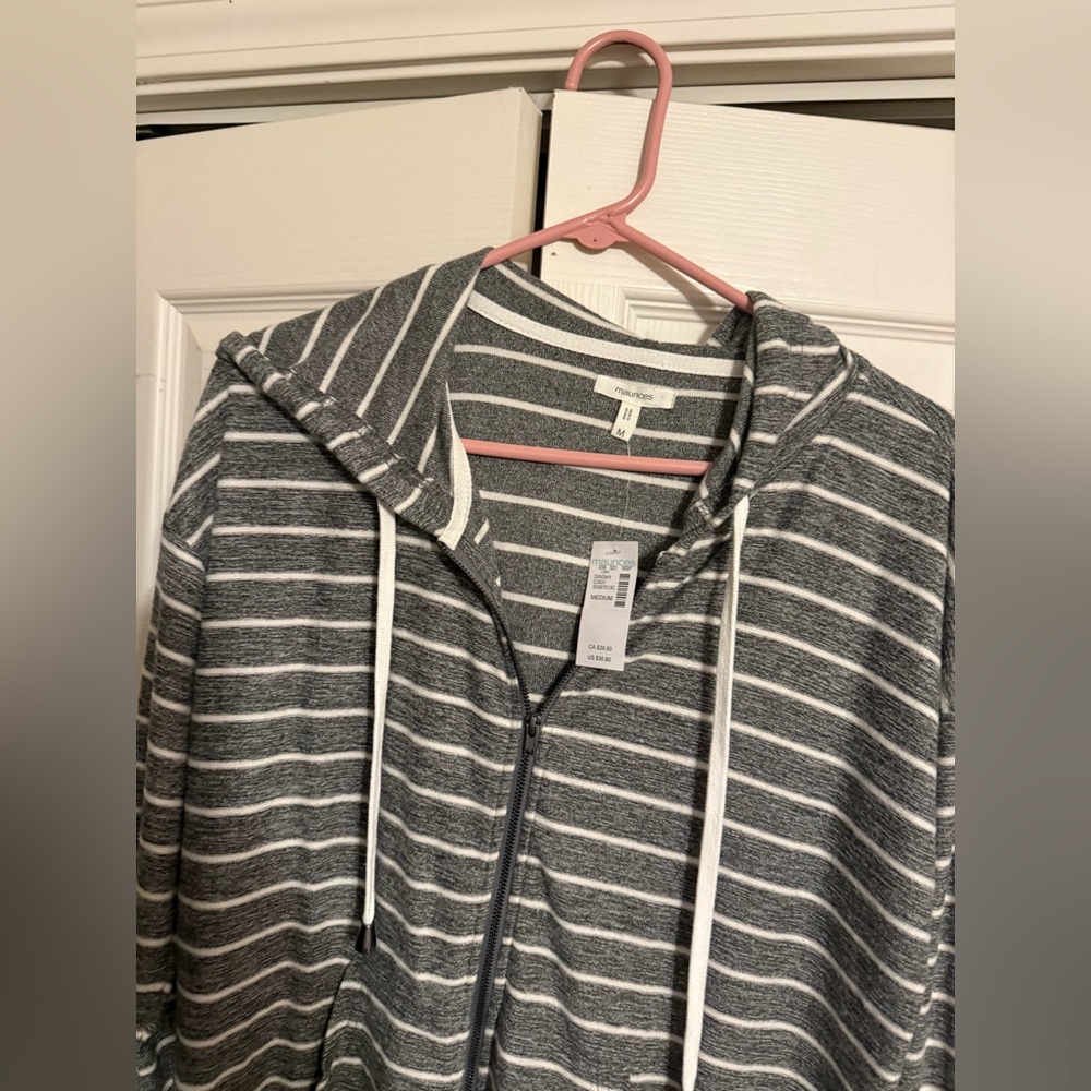 Maurices Gray and White Striped Hoodie Jacket - Picture 3 of 5